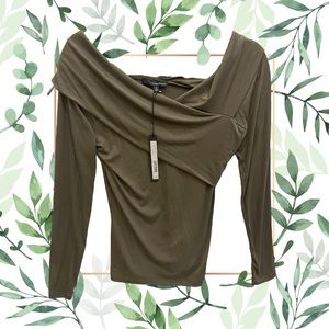 NWT Camo Green Long Sleeve Top - Off the Shoulders - Womens Blouse Size Small S